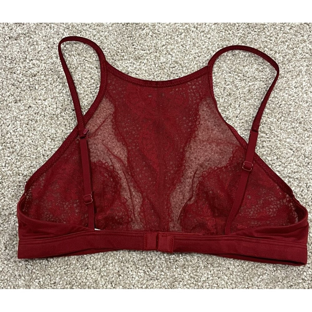 Victorias Secret Lace Halter Bralette Bra Size Small Dark Red Body By Victoria - Picture 2 of 5